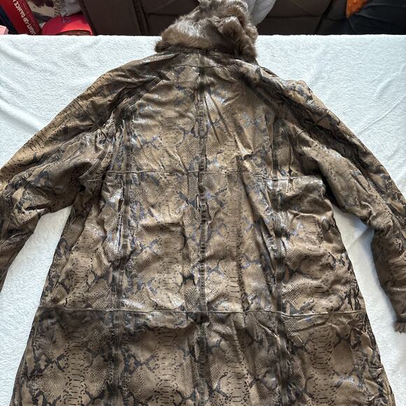 Vintage Talenti Italy Shearling Coat Brown Embossed Leather Fur Trim M-L - Picture 14 of 16